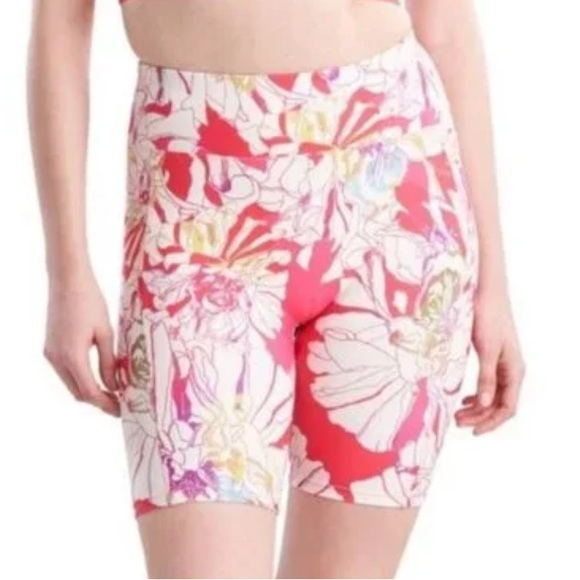 Josie Natori Pants - Josie Natori Printed Solstice Pink Poppy Bike Shorts